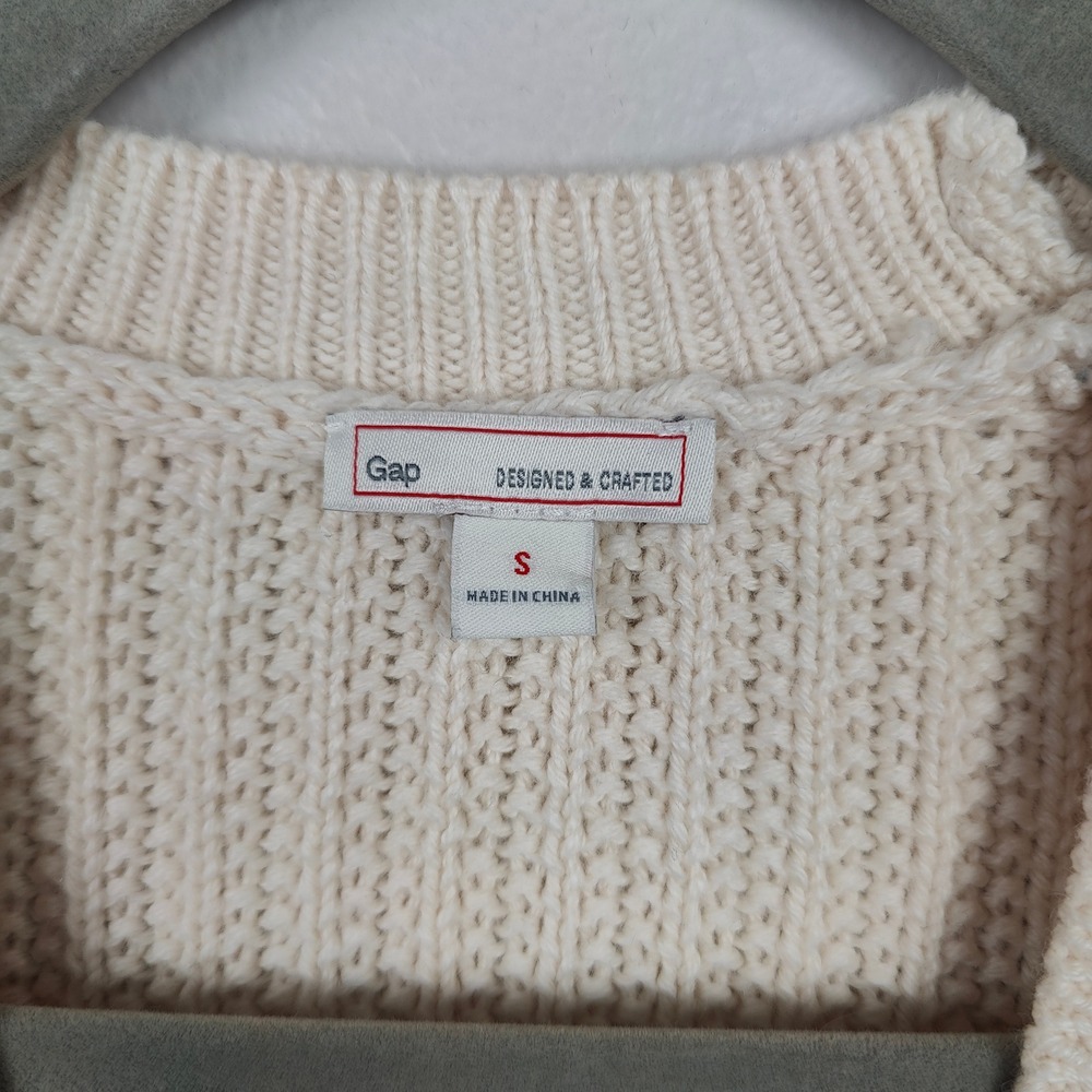 Vintage Gap Cable Knit Cardigan Sweater Womens Small Cream Cotton Wool Preppy - Picture 5 of 8